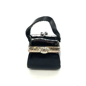 PHB Porcelain Black Purse & Comb Mirror Hinged Trinket Box Midwest Cannon Falls